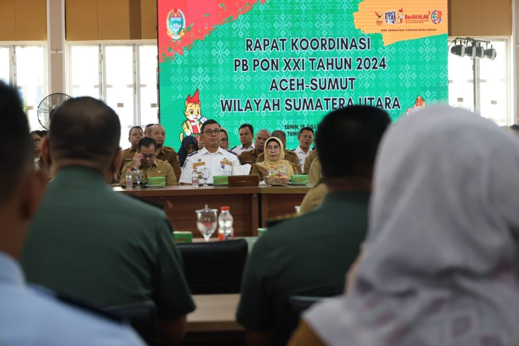 Kadishub Sumut Agustinus Panjaitan ikut Rakor Pengurus Besar PON di Aula Tengku Rizal Nurdin, Jalan Sudirman Medan, Selasa (15/7/2024). (Dok/Dishub Sumut)