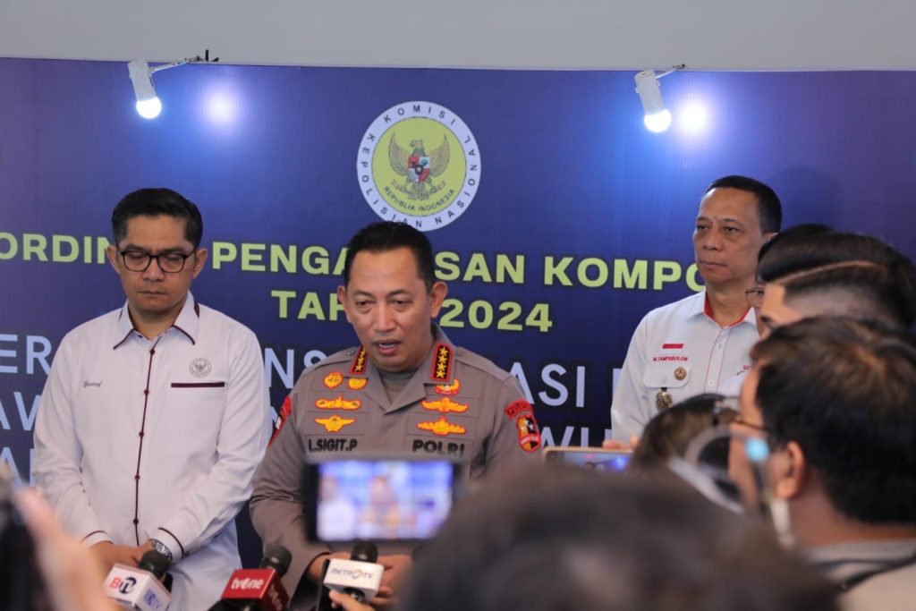 Kapolri Jenderal Polisi Listyo Sigit Prabowo memberikan keterangan usai menghadiri Rakorwas Kompolnas dan Polri 2024 di Ancol, Jakarta Utara, Rabu (17/7/2024). (Dok/Humas Polri)