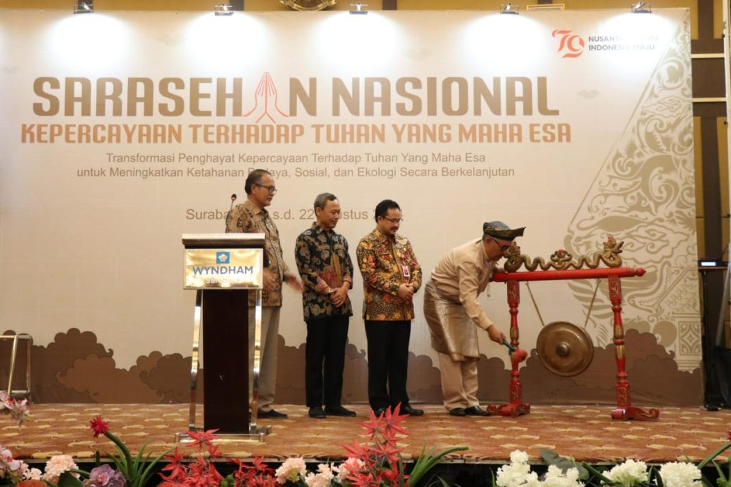 Dit KMA di bawah naungan Direktorat Jenderal Kebudayaan, Kemendikbudristek menyelenggarakan Sarasehan Nasional Kepercayaan Terhadap Tuhan Yang Maha Esa di Surabaya, Jawa Timur. Acara ini berlangsung dari 19 hingga 22 Agustus 2024. (Dok/Kemendikbudristek)