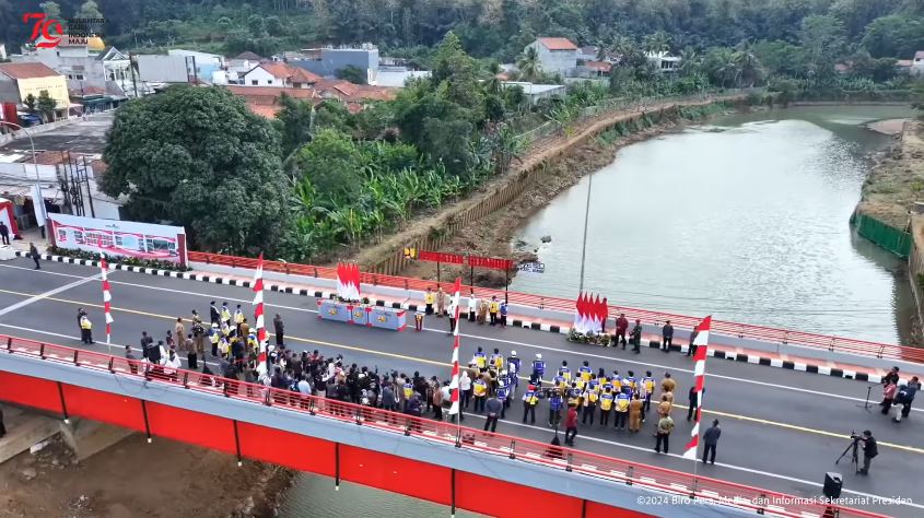 Presiden Jokowi saat melakukan peresmian sejumlah infrastruktur di Jembatan Citanduy, Kota Banjar, Jawa Barat, Kamis (29/8/2024).