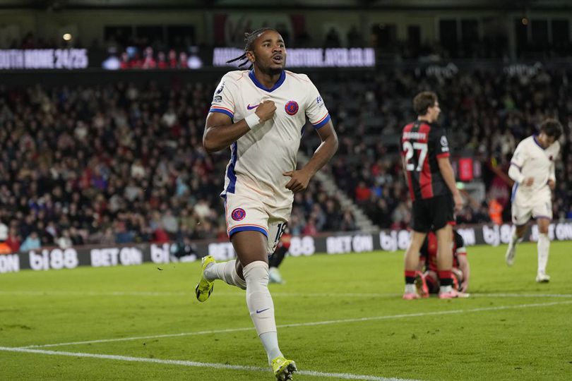 Selebrasi gol Christopher Nkunku dalam laga Bournemouth vs Chelsea, Minggu (15/9/2024), di pekan ke-4 Premier League.