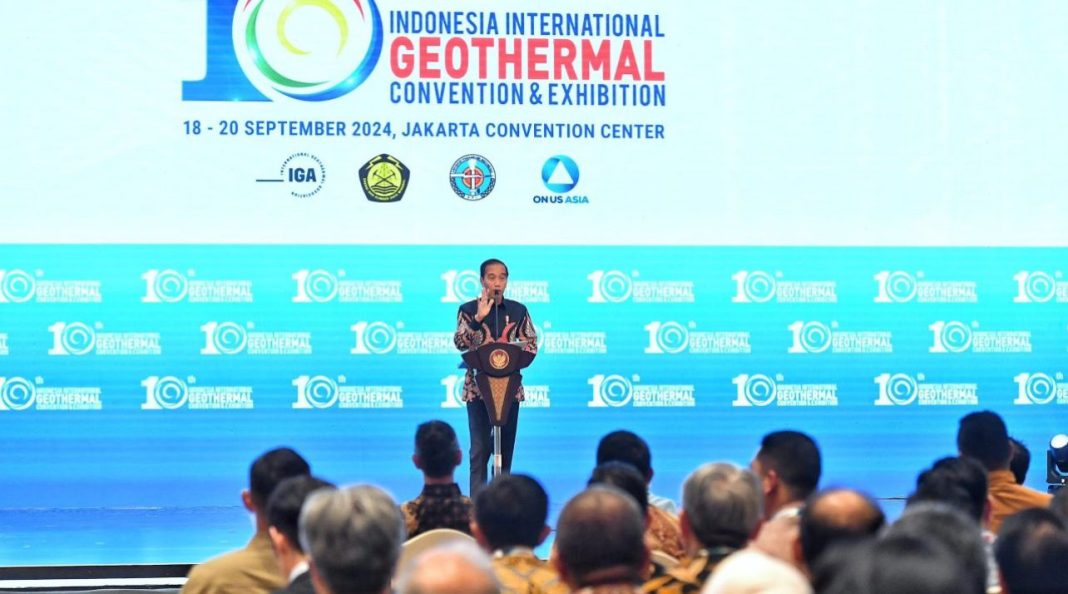 Presiden Jokowi dalam sambutannya pada peresmian pembukaan 10th IIGCE Tahun 2024 di JCC, Jakarta, Rabu (18/9/2024).