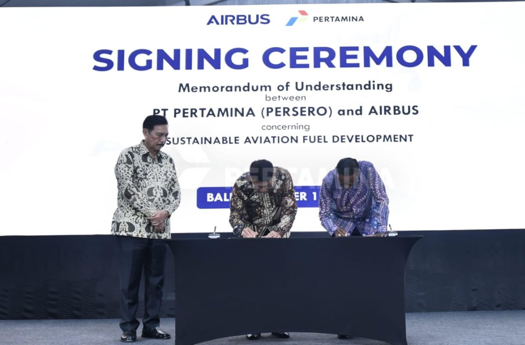 Penandatanganan MoU Pertamina dan Airbus terkait Pengembangan SAF, Bali, Rabu (18/9/2024)