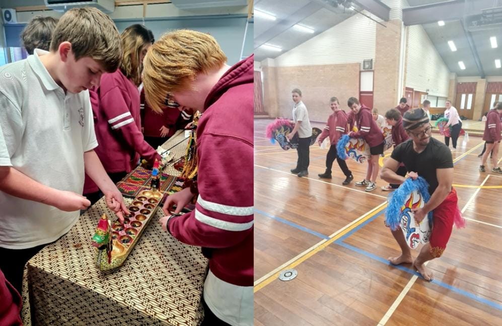 Siswa Blayney High School mengikuti lokakarya Tari Jaranan dan pameran budaya Indonesia, Canberra, Rabu (18/9/2024). (Dok/Kemendikbudristek)