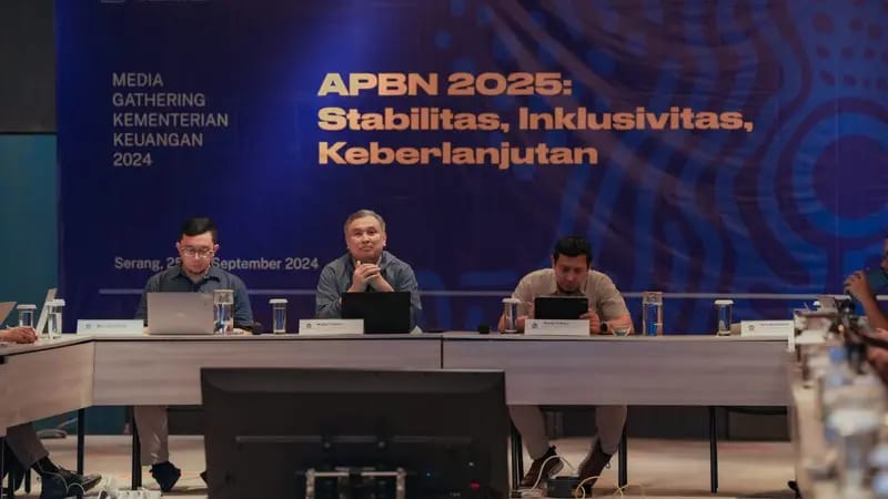 Kepala Pusat Kebijakan Anggaran Pendapatan dan Belanja Negara Badan Kebijakan Fiskal Kementerian Keuangan, Wahyu Utomo, dalam acara Media Gathering di Anyer, Banten, Rabu (25/09/2024). (Dok/Kemenkeu)