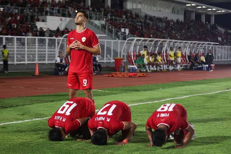 Selebrasi Jens Raven dkk dalam laga Kualifikasi Piala Asia U-20 2025 antara Timnas Indonesia U-20 vs Yaman U-20, Minggu (29/9/2024).