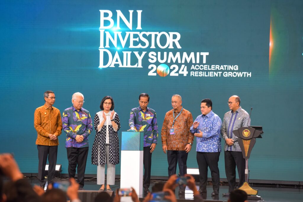 Presiden Jokowi pada Peresmian Pembukaan BNI Investor Daily Summit 2024, di JCC Senayan, Provinsi DKI Jakarta, Selasa (8/10/2024). (Dok/Humas Setkab)