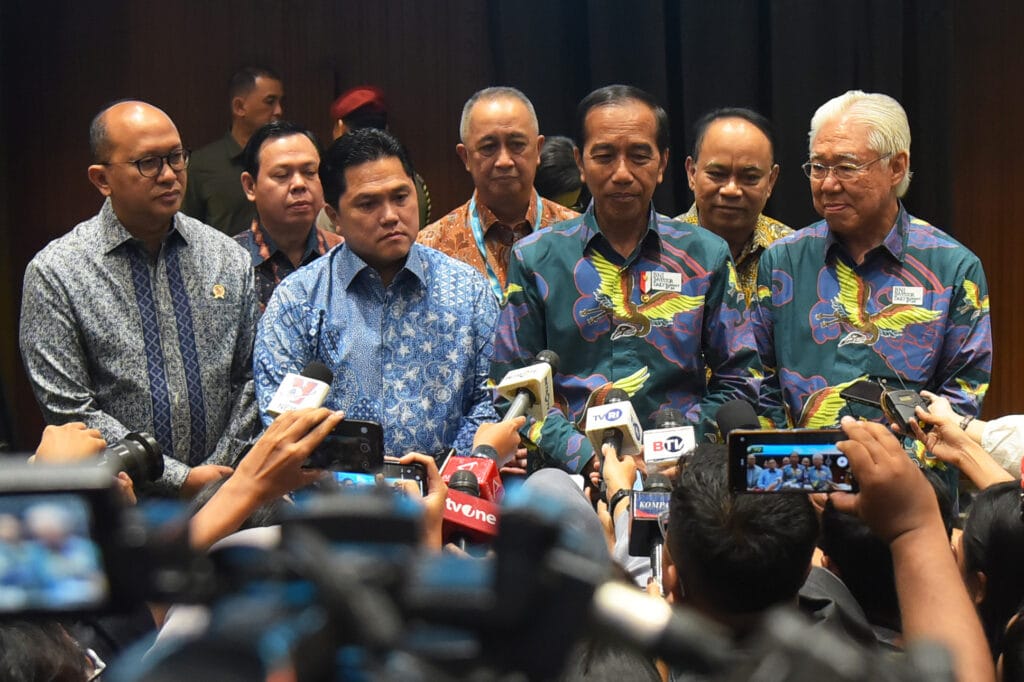 Presiden Jokowi menyampaikan keterangan pers setelah Peresmian Pembukaan BNI Investor Daily Summit 2024, di JCC Senayan, Provinsi DKI Jakarta, Selasa (8/10/2024). (Dok/Humas Setkab)