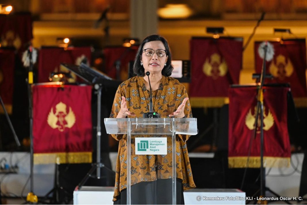 Menteri Keuangan Sri Mulyani Indrawati saat memberikan sambutan dalam acara The Asset Manager 2024, Jakarta, Selasa (8/10/2024). (Dok/Kemenkeu)