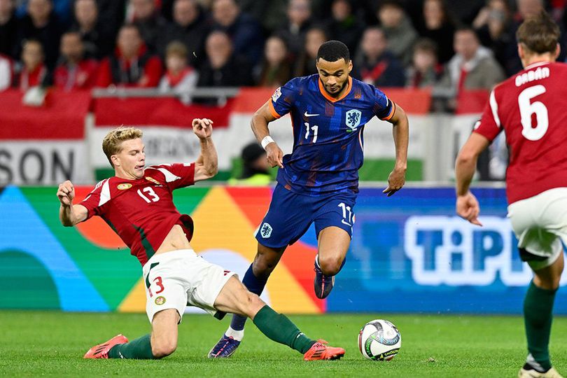 Aksi Cody Gakpo di laga Hungaria vs Belanda, UEFA Nations League 2024/2025, Sabtu (12/10/2024).