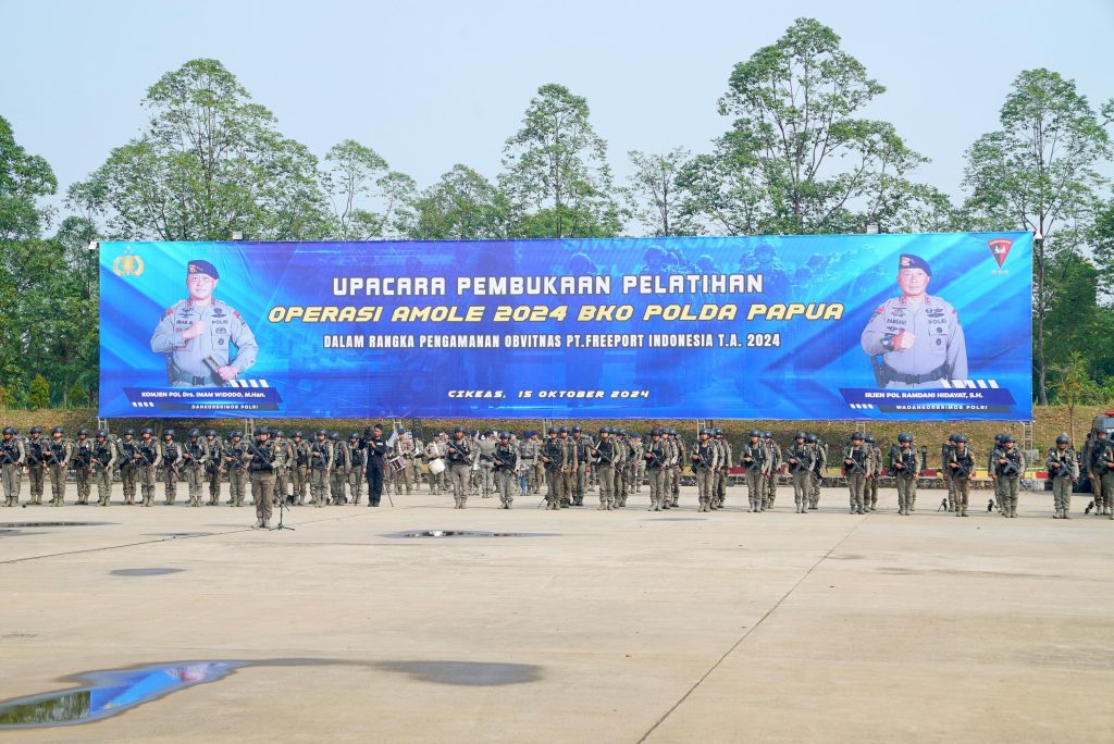 Upacara pembukaan Latihan Pra Operasi Satgas Amole 2024 di Lapangan Nagara Jannotama, Cikeas, Bogor, Selasa (15/10/2024). (Dok/Humas Polri)