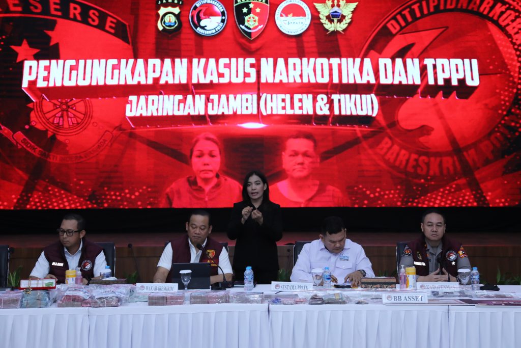 Konferensi pers kasus narkoba jaringan Jambi di Mabes Polri. (Dok/Humas Polri)