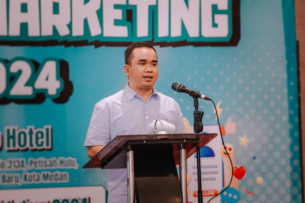 Kepala Dinas Pariwisata Medan, M Odi Anggia Batubara, memberikan sambutan dalam Workshop Digital Marketing. (Dok/Diskominfo Medan)