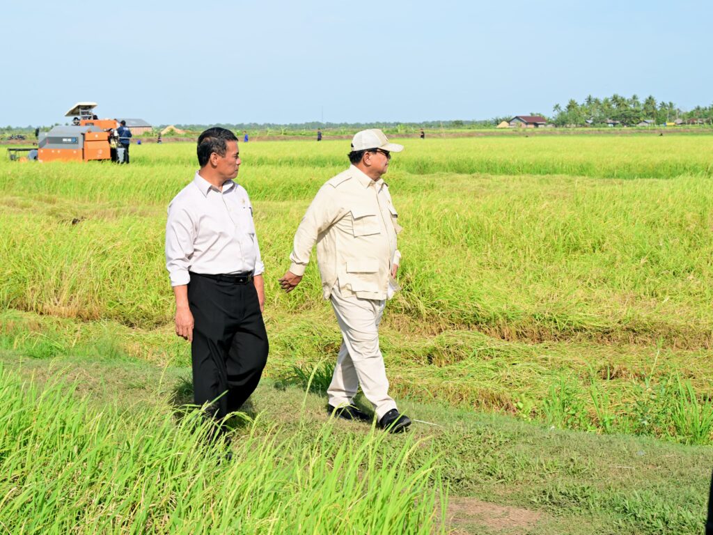 Presiden Prabowo Subianto didampingin Menteri Pertanian Andi Amran Sulaiman berkunjung ke Desa Telaga Sari, Distrik Kurik, Kabupaten Merauke, Provinsi Papua Selatan, Minggu (03/11/2024). (Dok/BPMI Setpres)