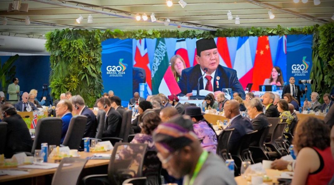 Presiden Republik Indonesia, Prabowo Subianto, menghadiri sesi pertama Konferensi Tingkat Tinggi (KTT) G20 di Brasil, Senin (18/11/2024).