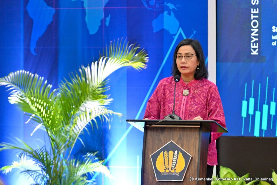 Menteri Keuangan Republik Indonesia (Menkeu) Sri Mulyani Indrawati dalam acara peluncuran Survei Ekonomi OECD Indonesia 2024 yang digelar pada Selasa (26/11/2024) di Kantor Pusat Kementerian Keuangan. (Dok/Kemenkeu)