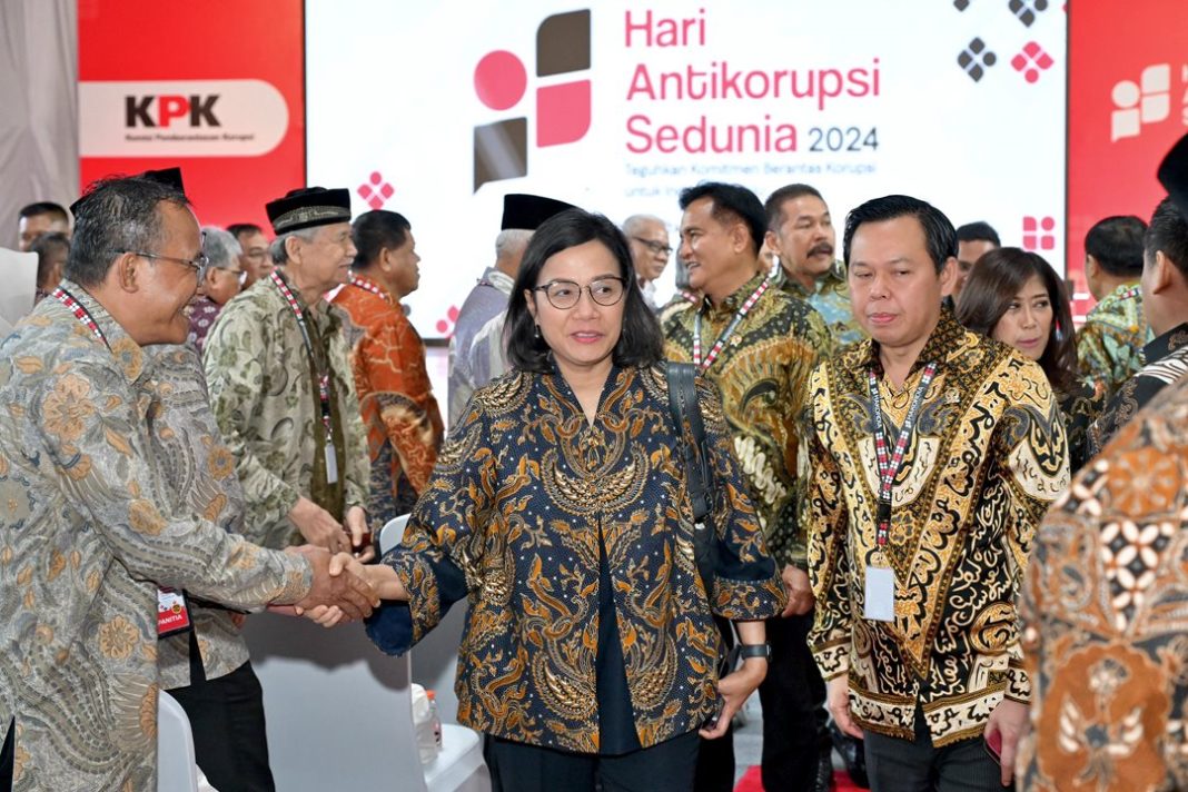 Menteri Keuangan Sri Mulyani dalam acara peringatan Hari Antikorupsi Sedunia, Senin (9/12/2024). (Dok/Kemenkeu)