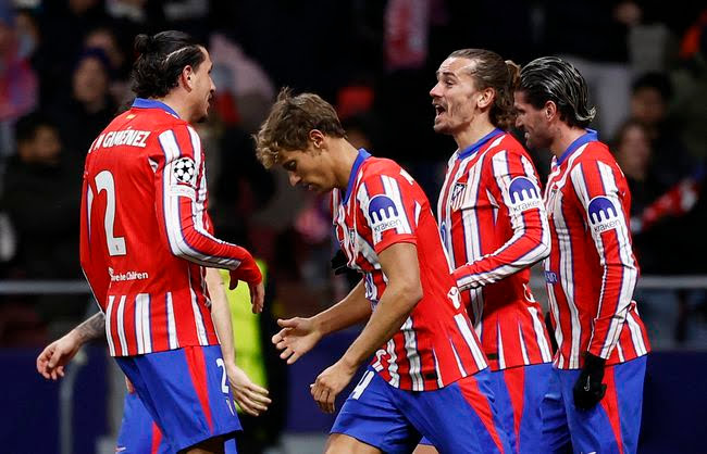 Pemain Atletico Madrid, Antoine Griezmann, tampil cemerlang dengan dua gol dalam kemenangan 3-1 atas Slovan Bratislava di Liga Champions, Kamis (12/12/2024).