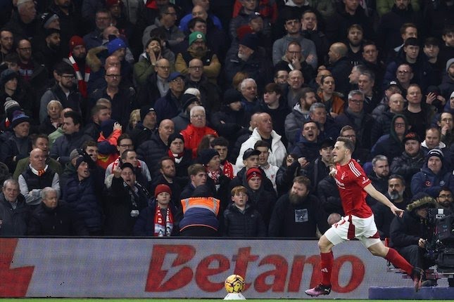 Selebrasi Chris Wood dalam laga Premier League antara Nottingham Forest vs Liverpool, Rabu (15/1/2025).