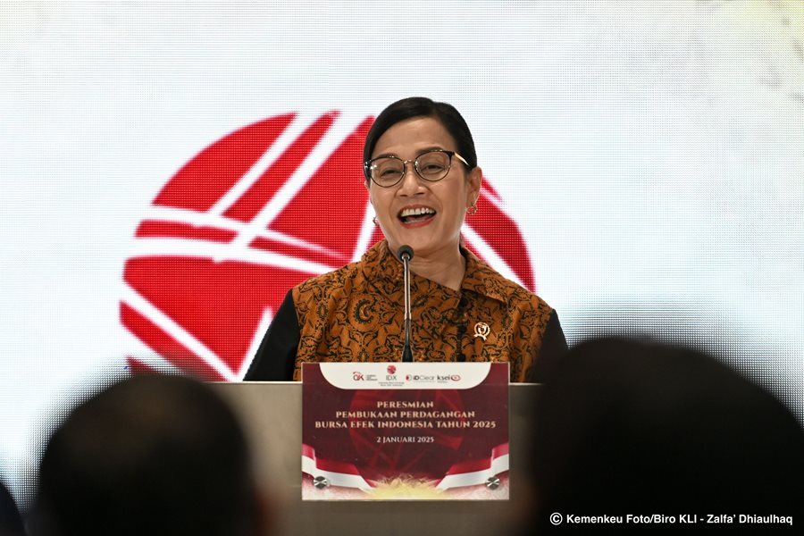 Menteri Keuangan (Menkeu) Sri Mulyani Indrawati saat menghadiri Pembukaan Perdagangan Bursa Efek Indonesia (BEI) 2025 di Jakarta, Kamis (2/1/2025). (Dok/Kemenkeu)