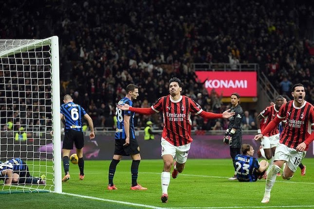 Momen selebrasi Tijjani Reijnders di laga AC Milan vs Inter Milan, Serie A 2024/2025.