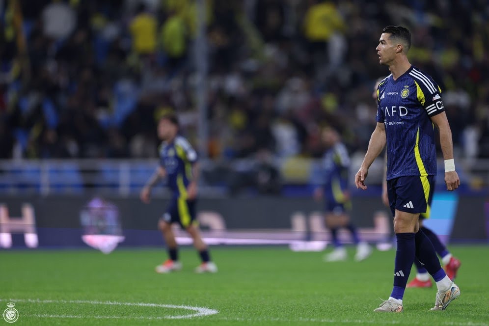 Cristiano Ronaldo dalam laga Liga Arab Saudi antara Al Taawoun vs Al Nassr, Sabtu (18/1/2025).