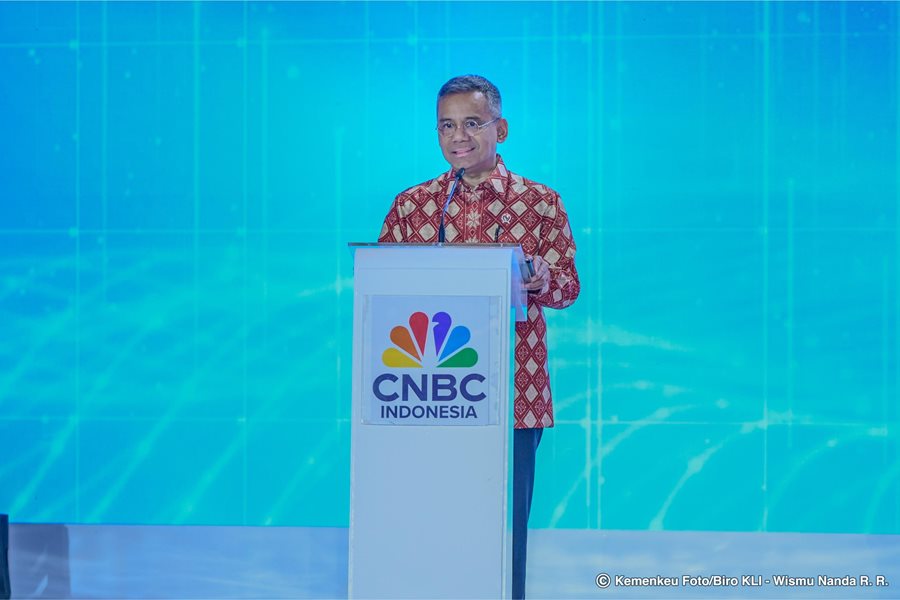 Wakil Menteri Keuangan Suahasil Nazara menyampaikan pemaparan dalam acara CNBC Indonesia Economic Outlook 2025 di Jakarta, Rabu (26/2/2025). (Dok/Kemenkeu)