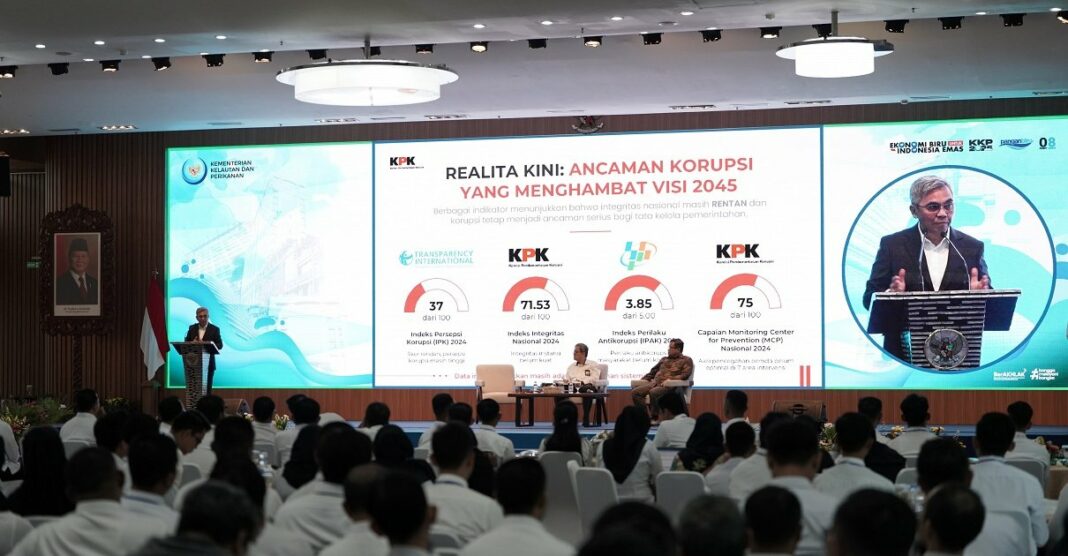 Ketua Komisi Pemberantasan Korupsi (KPK), Setyo Budiyanto, memberikan paparan pada Forum Human Capital di Kantor Kementerian Kelautan dan Perikanan (KKP), Jakarta, Senin (2/6/2025).